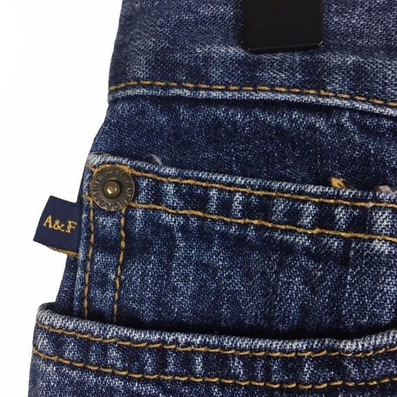 ABERCROMBIE & FITCH Denim Skirt Mini Jean Raw Hem Y2K Style Dark Blast Wash 2 - Picture 3 of 8